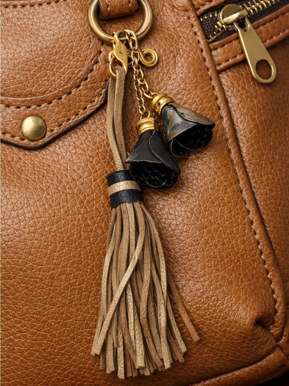 BonBonite Leather Floral Bag Charm Tassel Keychain Made in Colombia